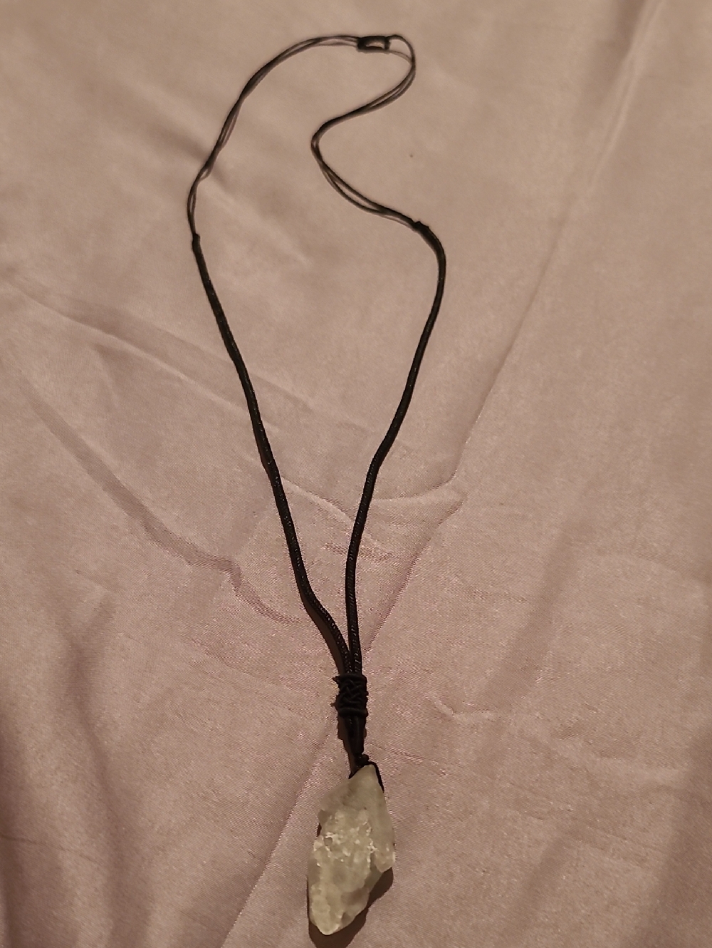 Black Cord Necklace with Green Crystal Pendant - Women Jewelry